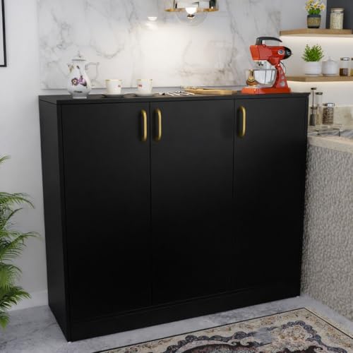 Image of Spyder Craft Accent Multipurpose Cabinet with Storage - Shinx Storage Organizer with Doors Side Cupboard for Shoe, Hallway, Kitchen, Living Room, Office, Color -Black (Assembly - DIY)