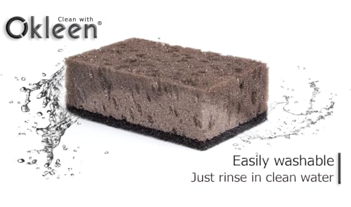 Image of Taupe Multi Use Scrub Sponges. Made in Europe. 9 Pack, 4.3x2.8x1.4 inches. Best Odorless Durable Brown Heavy Duty Scrubber for Kitchen and Household Cleaning