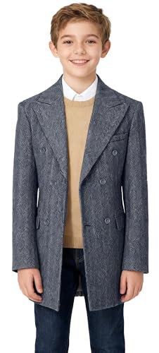 Image of SaiLiiny Trench Coats for Teen Dress Coat for Winter Coat for Boys Double Breasted Peacoat for Kids Denim Blue Trench Coat Size 20