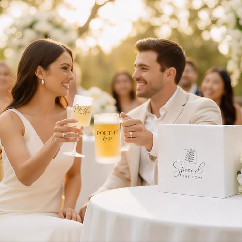 Image of AW BRIDAL Engagement Gifts for Couples 2026, Frosted Glass Champagne Flute and Beer Mug Set, Newly Engaged Gift for Her & Him, Bride and Groom Toasting Glasses for Wedding, Anniversary, Bridal Shower