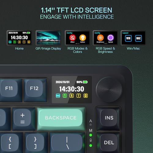 Image of Redragon K724 PRO Wireless Gasket Gaming Keyboard with Hype Screen and Button, 80% Mechanical Keyboard, Easy to Use 1.14 Inch TFT Info Display, 5-Layer Noise Reduction, Linear Switch