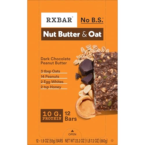 RXBAR Nut Butter and Oat Protein Bars, Protein Snacks, Snack Bars, Dark Chocolate Peanut Butter, 23.2oz Box (12 Bars) - image 9