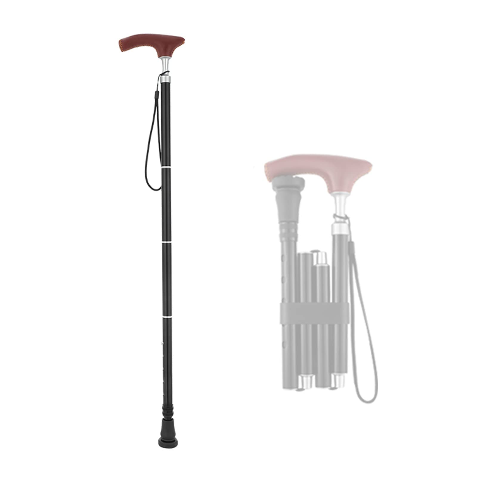 Bastone Pieghevole, 5 Bastoni da Passeggio Regolabili in Altezza per Uomo Donna, Stampelle in Alluminio Leggero con Impugnatura in PU, Ausilio per La Mobilità Equilibrata (Color : Brown)
