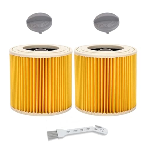 Frogetu 2 Piezas Filtros de Cartucho,Filtros para Aspiradoras Kärcher WD3,WD2,WD1,MV3,MV2,Filtros para Aspiradoras,Con 2 Tornillos de Bloqueo 1 Cepillo de Cuello de Cisne