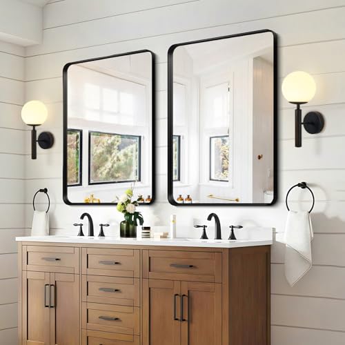 Image of KCO Lighting Black Wall Sconces Set of 2 Modern Globe Wall Sconce Milk Glass Wall Light Farmhouse Mid Century Wall Sconce Bathroom Wall Light Fixture Over Mirror