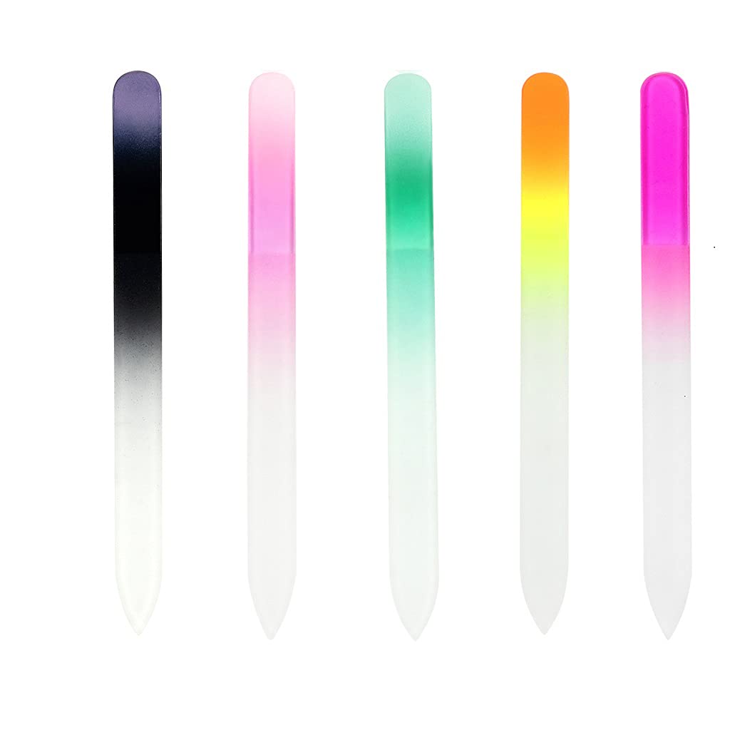 KELYDI 5 Pcs Glass Nail Files, Crystal Nail File Professional Fingernail Manicure Nail Polish Tools (5 Colors)
