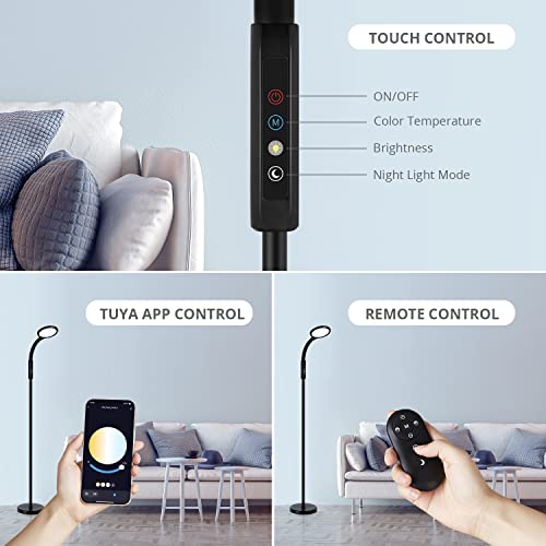 Ipartsexpert Floor Lamp For Living Room,10W/1200Lm Smart Led Modern Light 3 Color Temperatures Super Bright -Tall Standing Pole Light With Remote & Touch Control For Bed Room,Office (Black) #TOP5