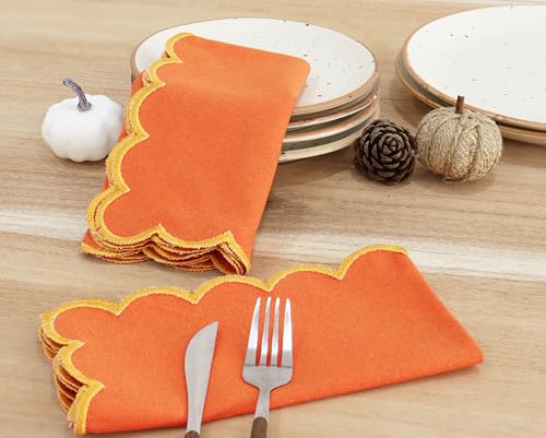 Image of PurpleEssences Scalloped Cloth Napkins 18x18 in - Orange Edge Golden Yellow