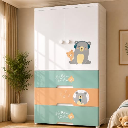 Image of LERIMO Plastic Wardrobe for Clothes | Portable Foldable Wardrobe Almirah for Bedroom | Kids & Baby Clothes Storage Cupboard | Collapsible Plastic Storage Cabinet | Almirah for Kids Clothes