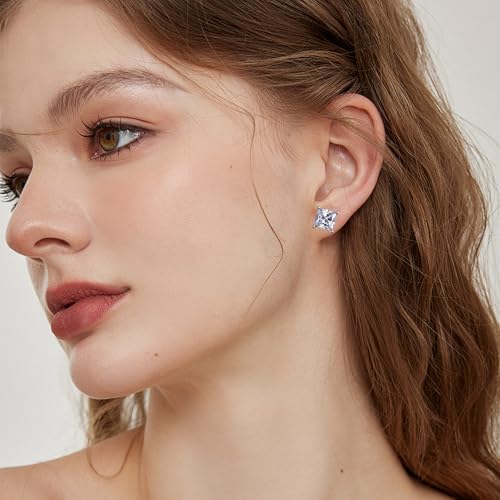 5 Paare Magnetohrringe, Magnet Ohrringe Damen, Intarsien Nicht Durchbohrend, Kein Piercing Magnetische Ohrringe für Herren Mann Damen Silber, Rund/Quadratisch