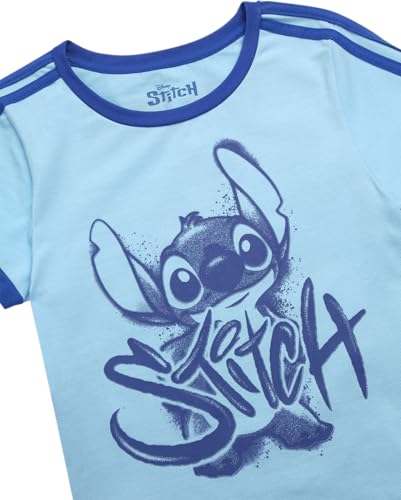 Image of Disney Lightning McQueen Mickey Mouse & Stitch Womens Retro Graphic Tees | Vibrant Disney Graphics, Breathable Fabric, Cropped Fit, Size Up for Ideal Fit