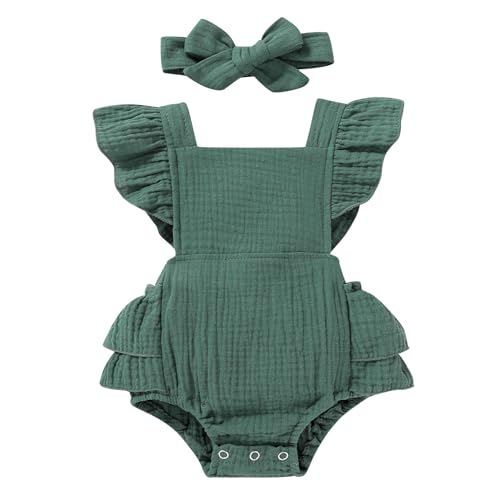 Image of YOUNGER TREE Toddler Baby Girl Ruffled Sleeveless Romper Casual Summer Jumpsuit Cotton Linen Clothes