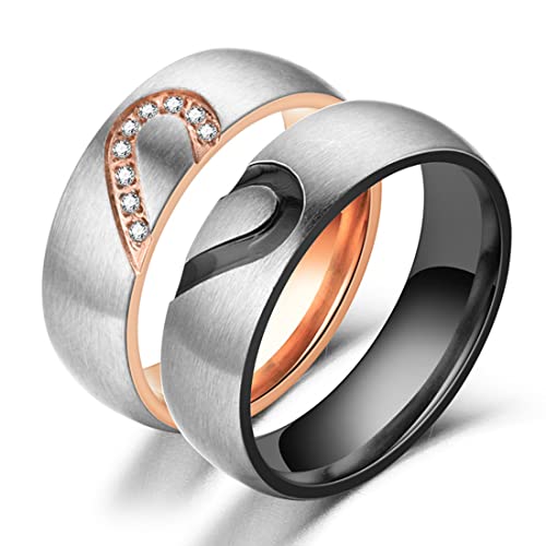 LEEQ Conjunto de 2 anillos de compromiso de acero inoxidable de 6 mm con grabado 'Te quiero' para parejas (talla no. 8Diámetro interior: 18 mm)