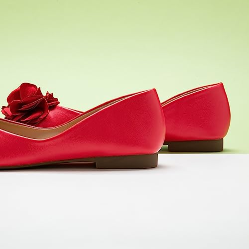 Image of C.Paravano Ballet Flats for Women | Women's Flats | Square Toe | Slip On Dress Shoes | Satin Flower Shoes