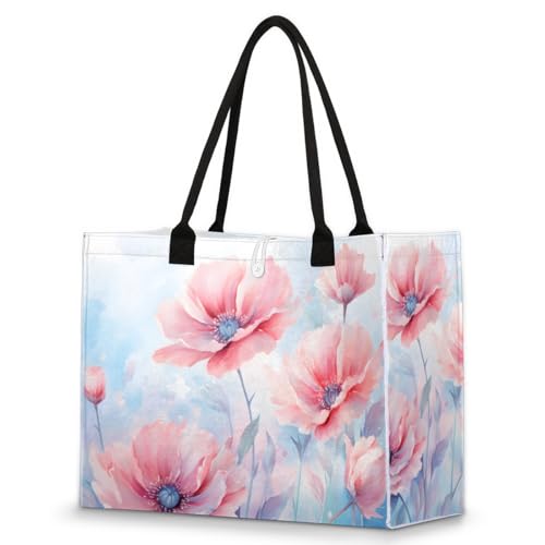 Ink Lotus Roses Tote Bag for Women Large Beach Bag Reusable Tote Bags for Work Travel Beach Shopping