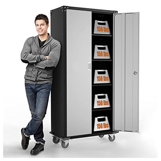 Bonnlo 72" Tall Sliver&Black Garage Storage Cabinets with Locking Doors and 4 Adjustable Shelves, Metal Storage Cabinets with Wheels for Garage, Office, Kitchen, Laundry&Utility Room, 32W x 16D x 72H
