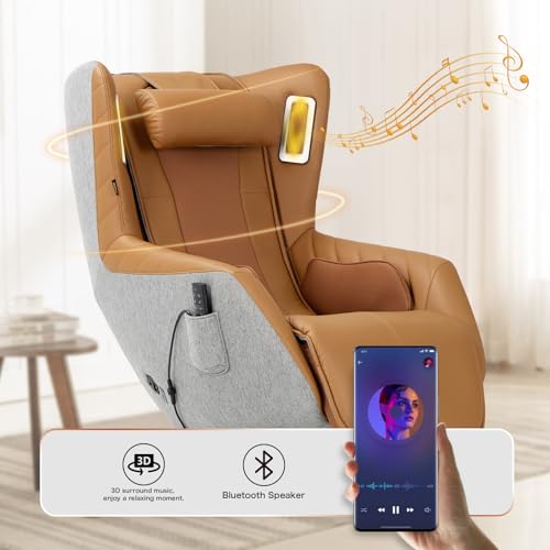 COLAMY Zero-Gravity Massage Chair | Massage and Leisure Dual-Use Chair,360° Swivel,Heat, Low-Noise 3D Bluetooth Speaker,Living Room(Brown - Image 7