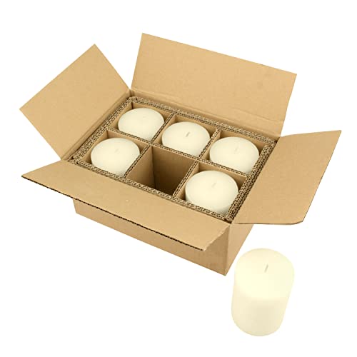 Image of Stonebriar Tall 3 x 4 Inch 50 Hour Long Burning Unscented Wax Flat Top Pillar Candles, Ivory, 6 Pack