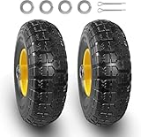 (2-Pack) BIG RED 10'' Solid Rubber Tires and Wheels, 4.10/3.50-4' Flat Free Tubeless with 5/8' Axle Bore Hole Bearings, 2.17'Offset Hub, For Truck,Wheelbarrow, Utility Cart, Dolly, Garden