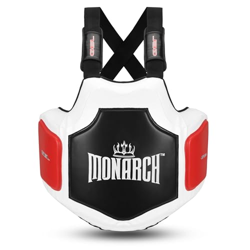 Boxing Body Protector, Chest Rib and Belly Pad for Muay Thai Kickboxing MMA Training, Adjustable Body Shield with Multilayer Shock-Absorbing Foam for Coaches and Sparring Partners (Black / Red)