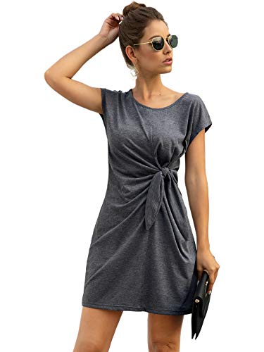 SweatyRocks Women s Casual Short Sleeve T Shirt Dress Knot Side Beach Mini Dresses Grey M