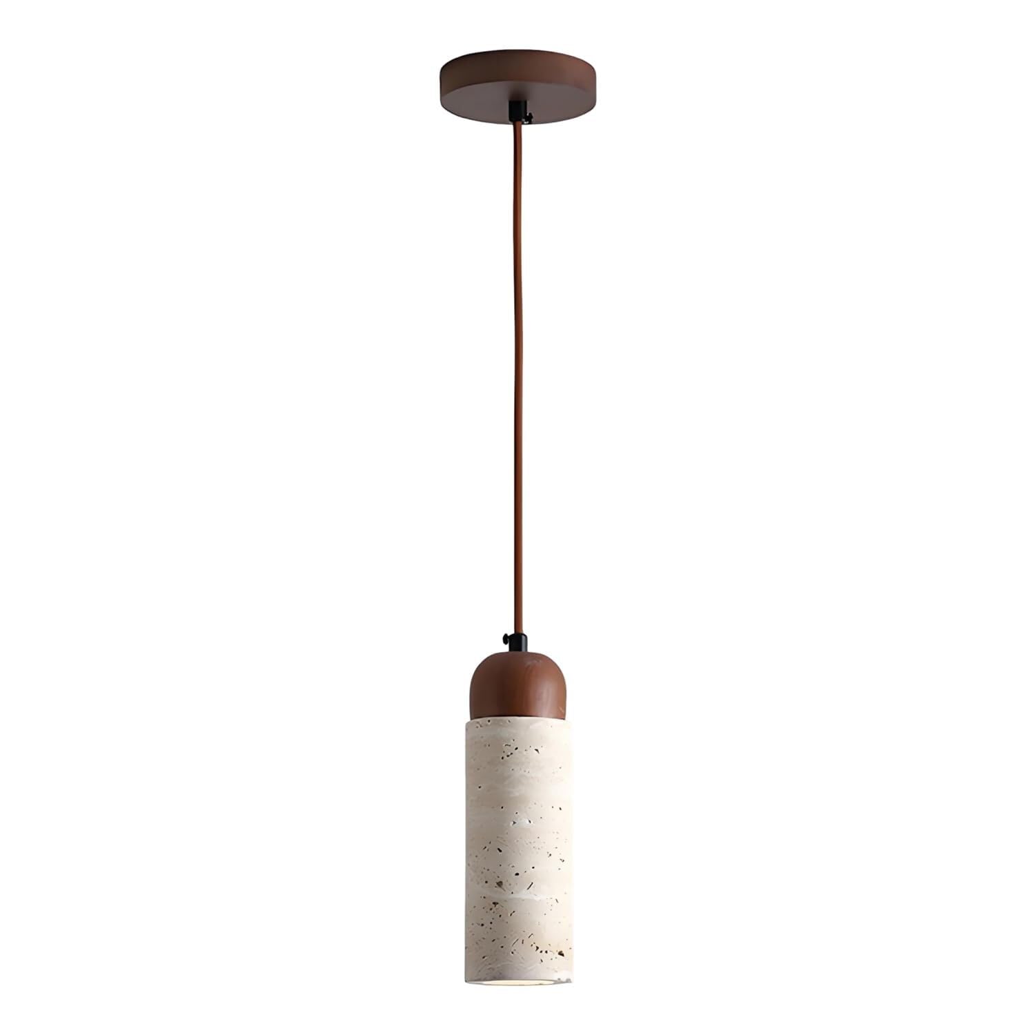 KXEcoLife Japanese Wabi-Sabi Yellow Travertine Pendant Lamp Natural Stone Shade Light with Wood Hanging Lighting Fixture for Kitchen Island Bedroom