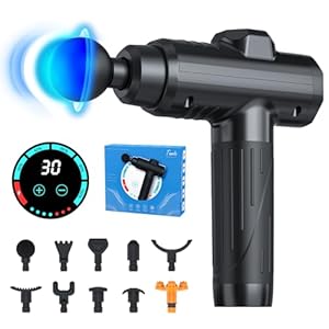 Massagepistole, Muskel Percussion Massagegerät mit 10 Massageköpfen, Massage Gun mit 30 Geschwindigkeiten und LCD-Touchscreen zur Muskelentspannung von Körper, Rücken und Schultern