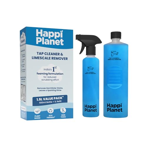 Image of Happi Planet | Tap Cleaner & Limescale Remover | India's 1st Foaming Formulation for Reduced Scrubbing Effort, Non-Toxic | 1500 ml | All Purpose Cleaner Suitable for Bathroom, Tap, Shower, Mirror