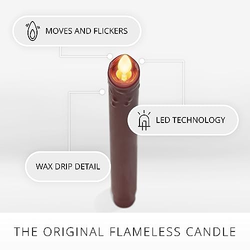 Image of Luminara Burgundy Set of 2 Wax Drip Flameless Candle Tapers (1 x 9.5 inch), Moving Flame LED Candle Unscented Real Wax with Dripped Top Timer Function, Table, Mantel, Holiday Decoration