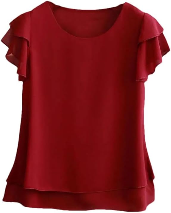 Women's Short-Sleeved Solid Color Chiffon Shirt