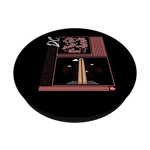Washington DC Cherry Blossom Floral Pop Culture Tee, Nationa PopSockets Swappable PopGrip, Black - Image 2