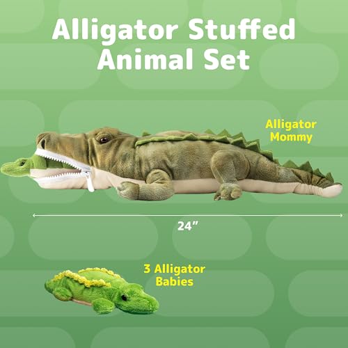 Image of PREXTEX Stuffed Alligator Toy with 3 Baby Alligators - Alligator Plush Mommy with 3 Zippered Babies, Ideal Stuffed Animal for Boy or Girl Playtime - 3-5 Years
