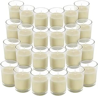 Belle Vous Unscented Clear Glass Filled Votive Candles (24 Pack) - 12 Hour Burn Time - Clear Glass Holders with Hand Poured Warm White Wax Candles - Ideal for Weddings, Spas, Aromatherapy & Home Decor