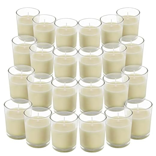 Hermosa vela votiva sin perfume con candelabro de cristal transparente (24 piezas) – 12 h de combustión – Vela de mesa con maceta, ideal para bodas, spas, aromaterapia y decoración