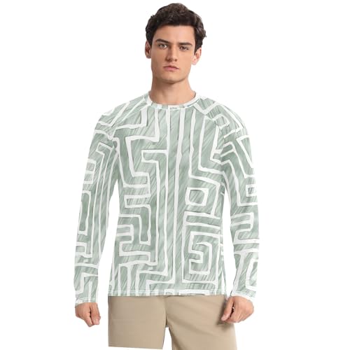 Bolaz Mens UV Protection Shirts Rash Guard Long Sleeve UPF 50+ Maze Quick Dry S