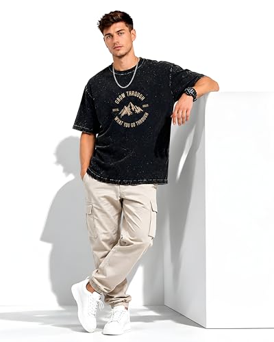 Image of Amazon Brand - Anarva Men's Oversized Acid Wash T-Shirt | Premium Cotton Relaxed Fit | Drop Shoulder Half Sleeve Casual Streetwear Tee for Men