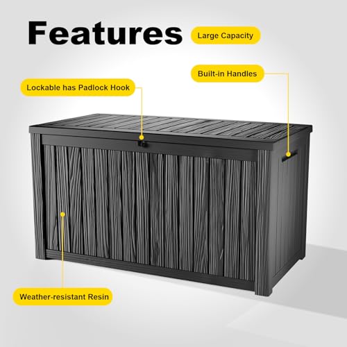 Image of 200 Gallon Waterproof Outdoor Storage Box, UV Resistant Resin Deck Box with Hydraulic Rod for Reinforced Stability, Perfect for Patio, Garden, and Pool（Black，200 Gallon）