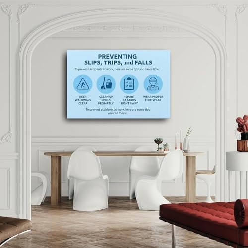 Workplace Safety Poster Slip Trip and Fall Prevention Guide Wall Art for Office Break Room Factory Floor Restaurant Decor(Framed,12x18inch(30x45cm)) [4]