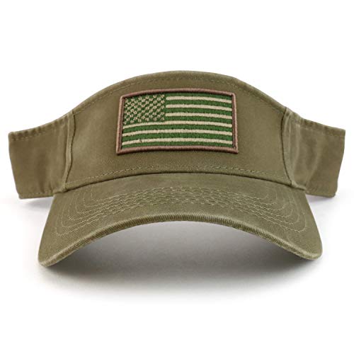 Trendy Apparel Shop Usa American Flag Embroidered Polyester Summer Visor Hat - Khaki #TOP1