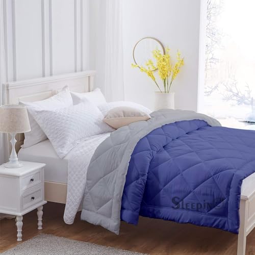 Image of 600 GSM Heavy Winter Double Bed Comforter | Microfiber, Breathable, Reversible,Soft, Lightweight & Machine Washable Comforter for Double Bed 90x100 Inch - Medium BlueSilver