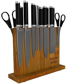 Kitchen Seven Knife Block Magnetic Knife Holder with 18 Powerful Magnetic Boards, 100% Pure Bamboo Large Capacity Knife Organizer Block, Double Side Strongly Magnetic Kitchen Utensil Display (Stand)
