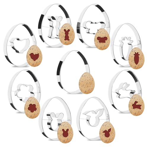 Set di 9 Formine per Biscotti Pasquali in Acciaio Inox, Tagliabiscotti a Forma di Uovo, Coniglio, Fiore, Farfalla, Pulcino e Carota, Ideali per Feste e Attività Fai-da-te con i Bambini