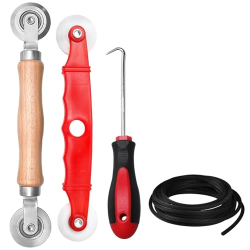 RAFIYU 4 Piezas Repuestos Mosquiteras Enrollables, Rodillo Herramienta de Presión Rueda, Mosquitera Extensible Ventana, Gancho de Tira de Goma, para La Instalación de Mosquiteras y Insectos