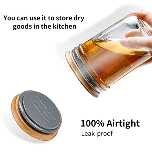 5Pack Wide Mouth Mason Jar Lids Compatible With Ball/Kerr Jar, Reusable Acacia Wood Canning Jar Lids With Airtight Silicone Seal，Farmhouse Decor Style Mason Jar Accessory For Stoge Dry Goods #TOP2