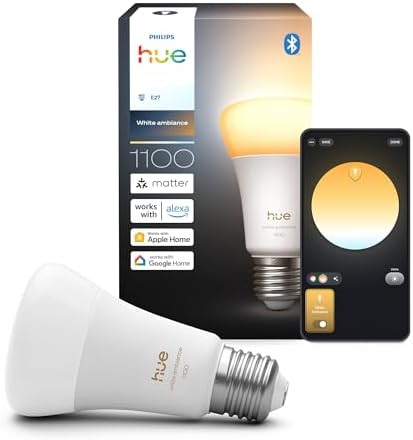 Philips Hue Lâmpada LED inteligente A21, ambiente branco, base E2...