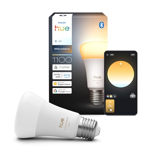 Philips Hue Lâmpada LED inteligente A21, ambiente branco, base E26,
