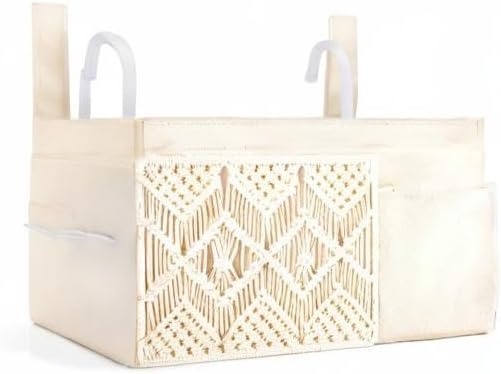 Mkono Bedside Caddy Hanging Organizer, Boho Macrame Storage with Fixed Straps and Hooks, 4 Pockets Holder Remote Magazine Accessories for Home Loft Bunk Bed, Dorm, Hospital Beds - Image 9