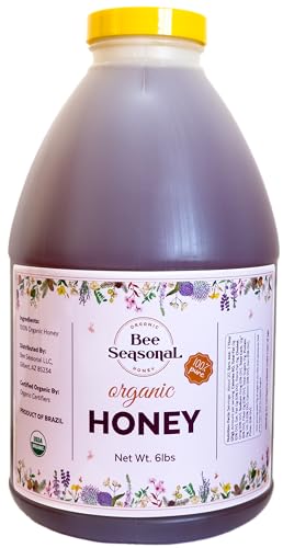 Certified Organic Raw Wildflower Honey 0.5 Gallon (6 lbs) Jug by Bee Seasonal Non-GMO, Kosher, Unpasteurized, Unfiltered