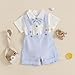 WNGECAT Baby Boy Gentleman Short Sleeve Lapel Neck Romper with Stripe Suspender Shorts and Bowtie (Sky Blue, 0-3 Months)