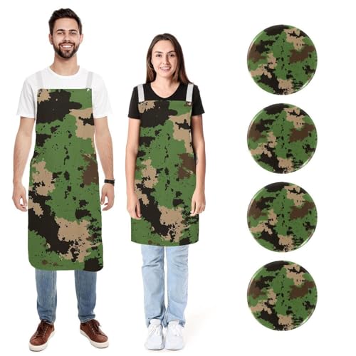 Tabliers de cuisine imperméables lot de 2 réglables avec poches camouflage vert